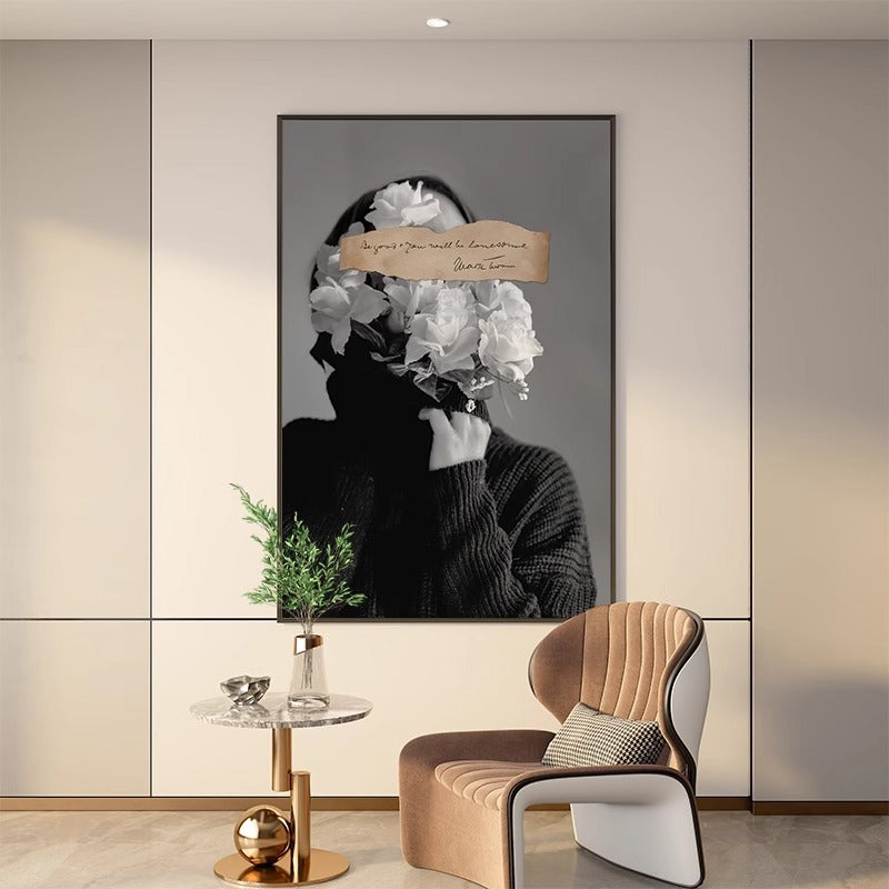 Nordic Minimalist Abstract Art Print - Modern Woman Wall Decor for Living Room, Bedroom & Entryway - Black & White Aesthetic Poster