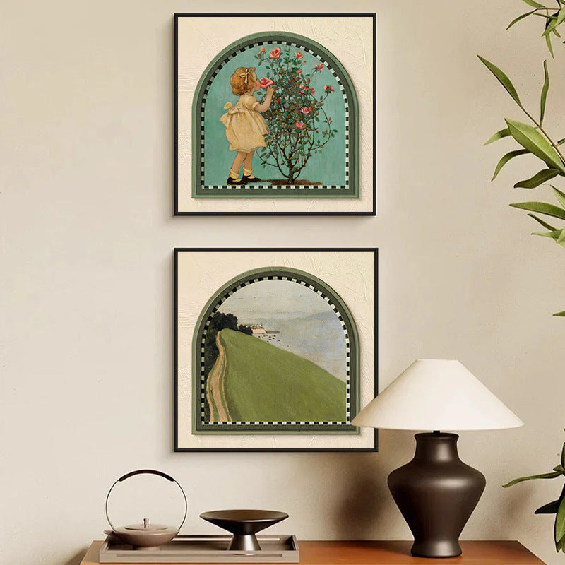 American Vintage Dining Room Wall Art - Retro Landscape Painting for Entryway
